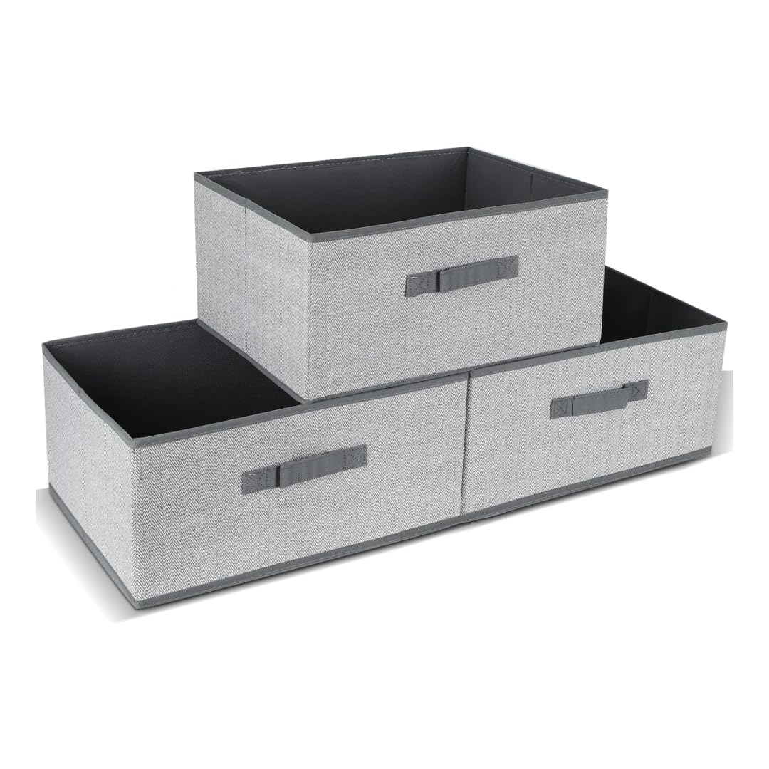 BENMENG Fabric Bins [3-Pack], Foldable Cube Baskets Storage Boxes for Shelves, Closet, Bookshelf, Nursery Organizer Containers