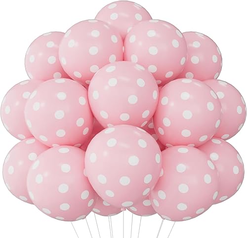 63 globos de lunares rosados de 12 pulgadas, globos redondos de látex para fiestas de cumpleaños