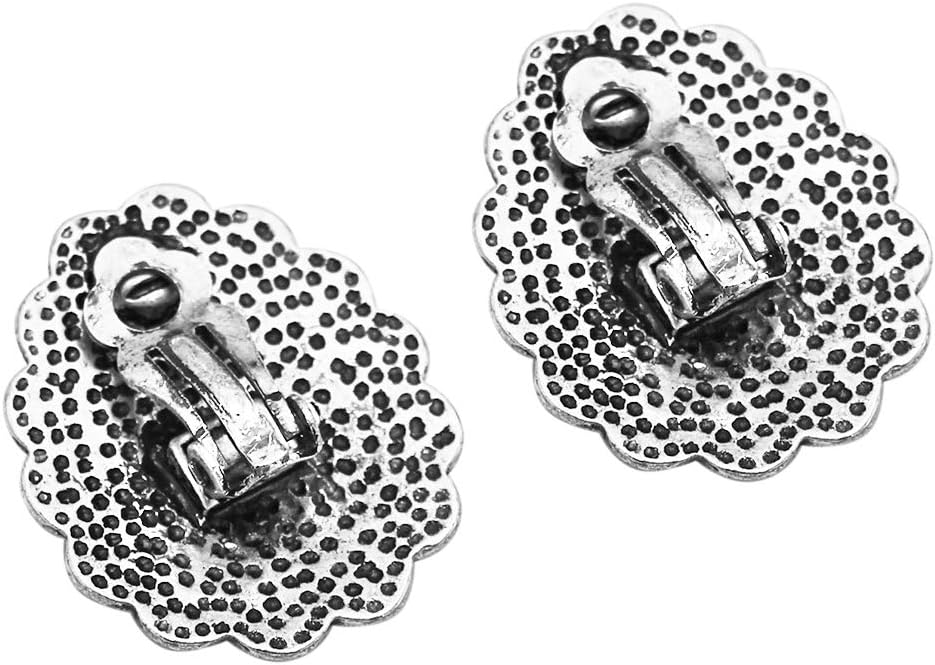 Rosemarie & Jubalee Women's Statement Western Style Natural Howlite Teardrop Cowgirl Clip On Style Earrings, 1.12"