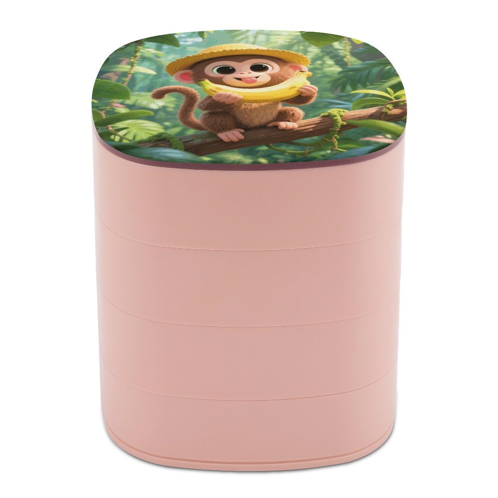 VstaDank Cute Monkeys Jewelry Box with Mirror 4-Layer Rotating Jewelry Tray Case Portable Jewelry Case Trinket Boxes Trinket Cases Travel Jewelry Organizer Earrings Storage Box