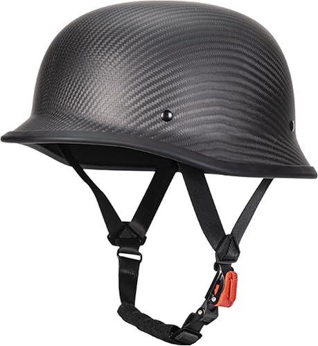 Cascos de Motocicleta Vintage de Media Cara, Cascos de Motocicleta Retro de Cara Abierta de Fibra de Carbono, Casco de Media Concha Estilo Alemán DOT