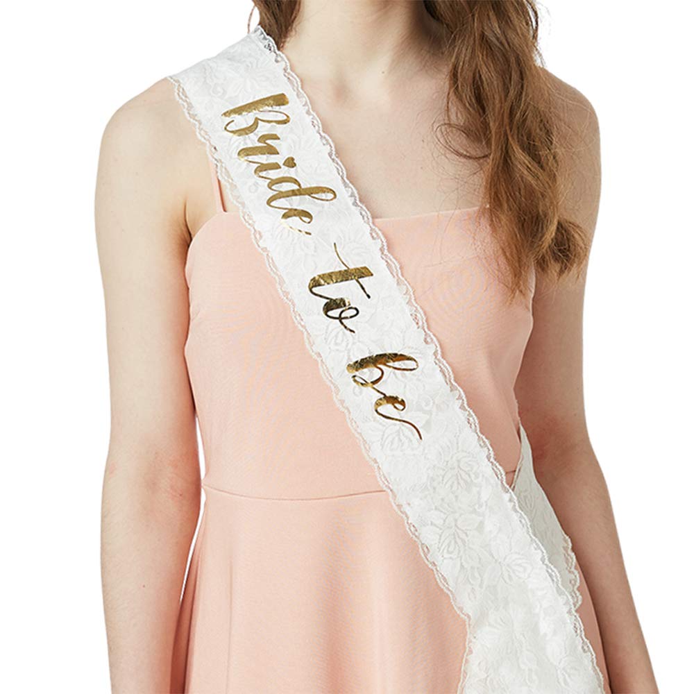 YULIPS Bride To Be Sash - White Satin Wedding Sash with Gold Lettering - Bachelorette Party & Bridal Shower Accessory