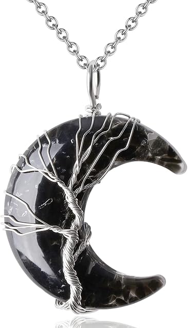 XIANNVXI Crystal Necklaces for Women Chakra Necklaces Moon Tree of Life Pendant Wire Wrapped Natural Resin Reiki Spiritual Necklaces Jewellery Mothers Day Gifts