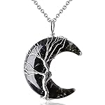MAIBAOTA Black Obsidian Necklace Healing Crystal Stones Tree Life Wire Wrapped Crescent Moon Phase Pendant Necklace Mothers Day Gifts for Mom Gemstone Witch Jewelry Gifts for Women