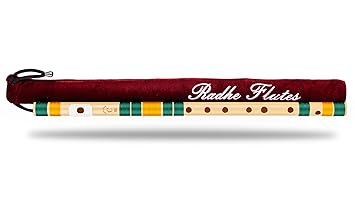Radhe Flutes | C Natural Right Handed Middle Bansuri | Dark Green & Orange | Tuned With Tanpura A=440Hz | PVC Flute + Velvet Cover + Hindi & English Flute Lessons - image, photos