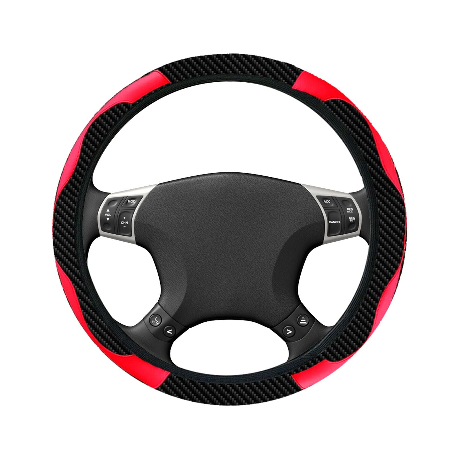 BEYPOVK Car Steering Wheel Cover, Anti-Slip Breathable Carbon Fiber PU Leather Steering Wheel Protector, Universal Microfiber 15 inch Car Interior Accessories (Red)