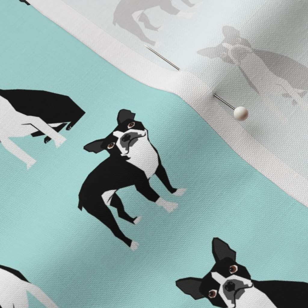 Spoonflower Fabric - Boston Terriers, Dog, Mint, Boy, Nursery, Pet, Aqua, Black, White Printed on Petal Signature Cotton Fabric by The Yard - Sewing Quilting Apparel Crafts Decor