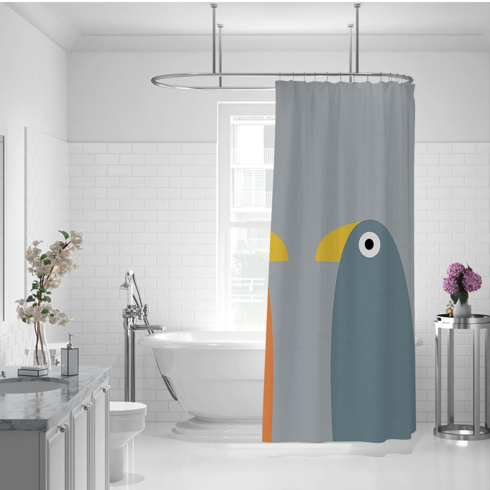 Tier Duschvorhang, Cartoon Stil Stoff Stoff Badezimmer Dekor Set mit Haken, trockene und nasse Trennung Trennvorhang 180Wx200Lcm