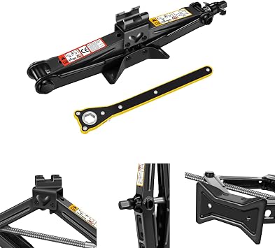 Scissor Lift Jack Heavy Duty Lifting Jack Tire Replacement Jack with Hand Crank, Max 2T Load Capacity, Lift Range from 105 to 385mm