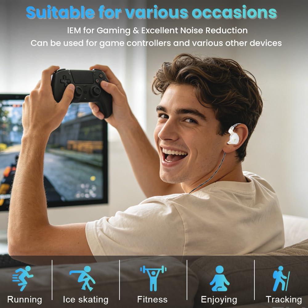Écouteurs de jeu filaires AK6 Pro, écouteurs filaires avec basses profondes, écouteurs intra-auriculaires HiFi avec nouveau pilote dynamique 1DD 10 mm, câble amovible IEM pour musique, jeux, appels