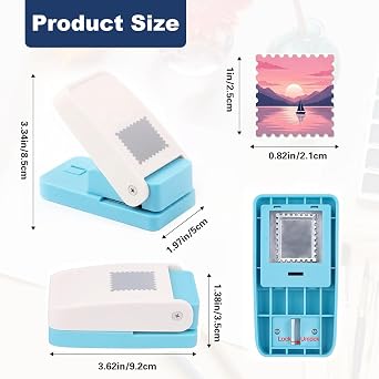 Postage Stamp Puncher -1X0.8 inch Square Scalloped Edge Paper Puncher, Effortless Lever-Action Craft Punch for Scrapbooking, Junk Journal Supplies, Card Making & DIY Decorative Paper Crafts