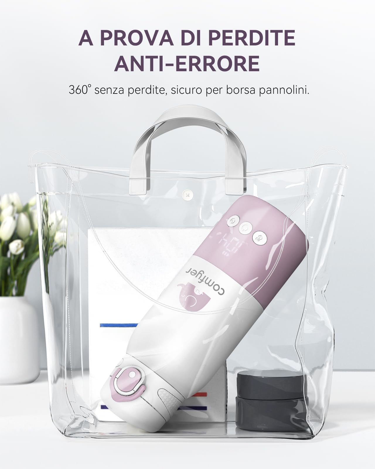 Comfyer BW01 Scaldabiberon Portatile per Neonati, Batteria 12000mAh, Riscaldamento Rapido 2 Min per Latte Materno e Acqua, per Poppate Notturne, Auto e Viaggi in Aereo On‑the‑Go