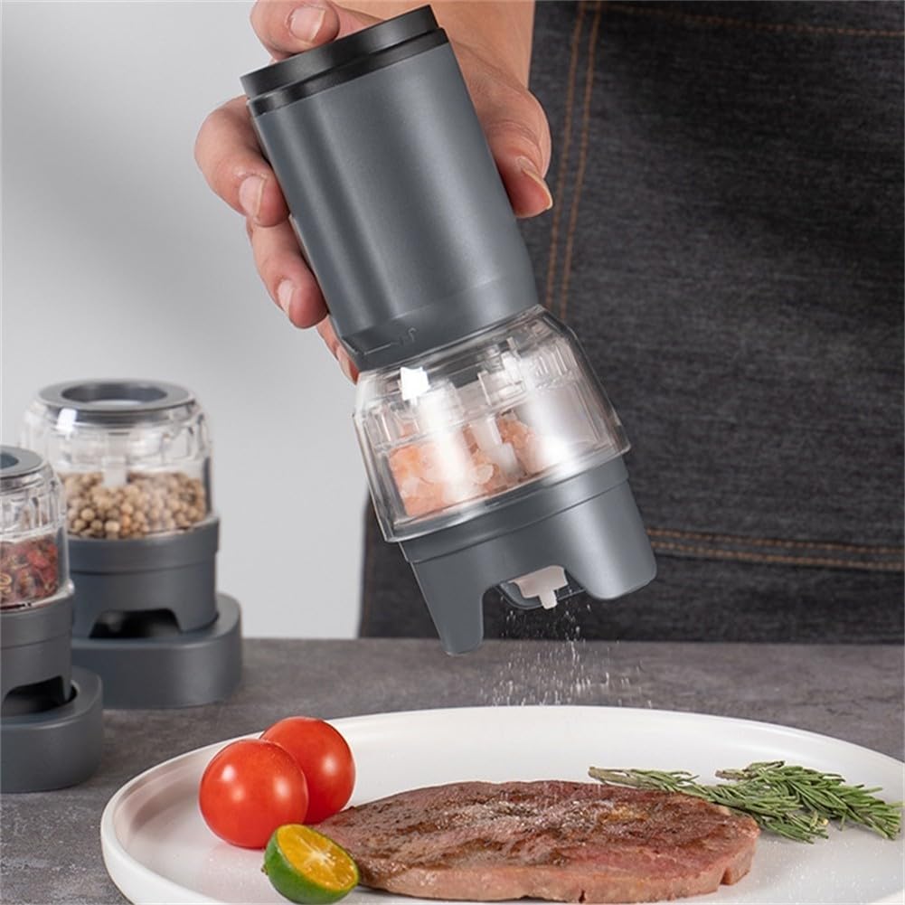 Elektrische Pfeffermühle Wiederaufladbar mit Einstellbarer Körnung - USB Salz und Gewürzmühle 1300mAh für Küche & Grill(White)