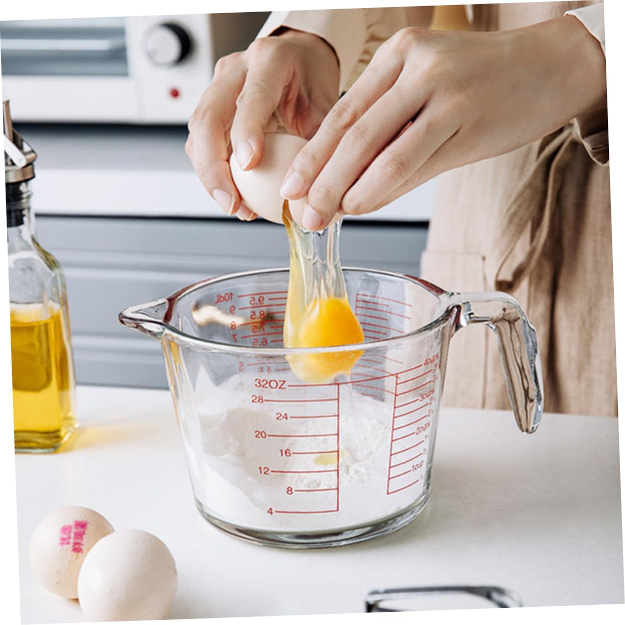 Glas Milchmessbecher 1000ml mit Skala für Küche und Backen | Klare Messskala, Hitzebeständiges Glas, Isolierter Griff, Leicht zu Reinigen für Sauce und Milch