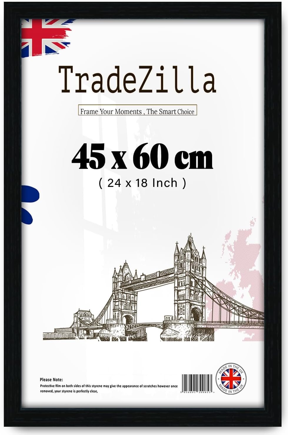 TradeZilla Classic Rectangle 45 X 60cm Black Frame– Solid Wood Finish- Clear HD Perspex - Poster/Photo/Picture Frame – Portrait/Landscape Display 450 X 600mm [Black Frame]