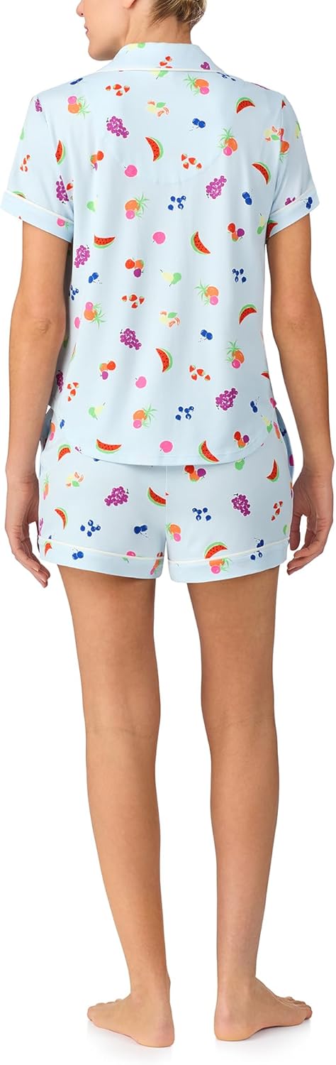 kate spade new york Pajamas for Women 2 Piece Set Comfy Modal Classic Short Sleeve Notch Collar Button Top & Shorts
