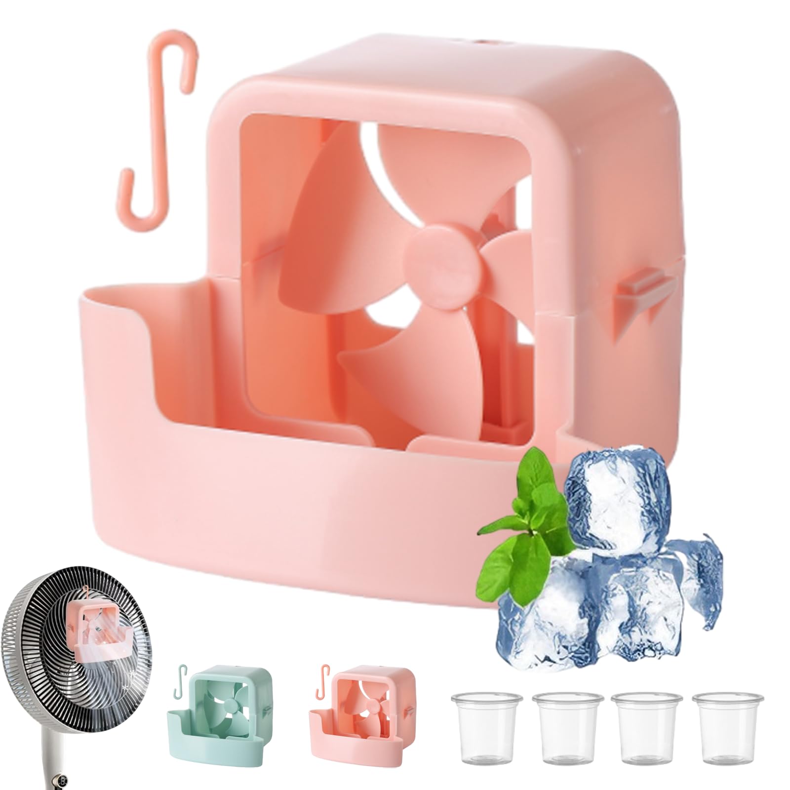 No Drill Hanging Fan Cooler with 4 Reusable Ice Cups, Cooling Fan Ice Attachment, Home Office Bedroom Outdoor Use Balcony Festival Patio Outdoor Tent (Pink)