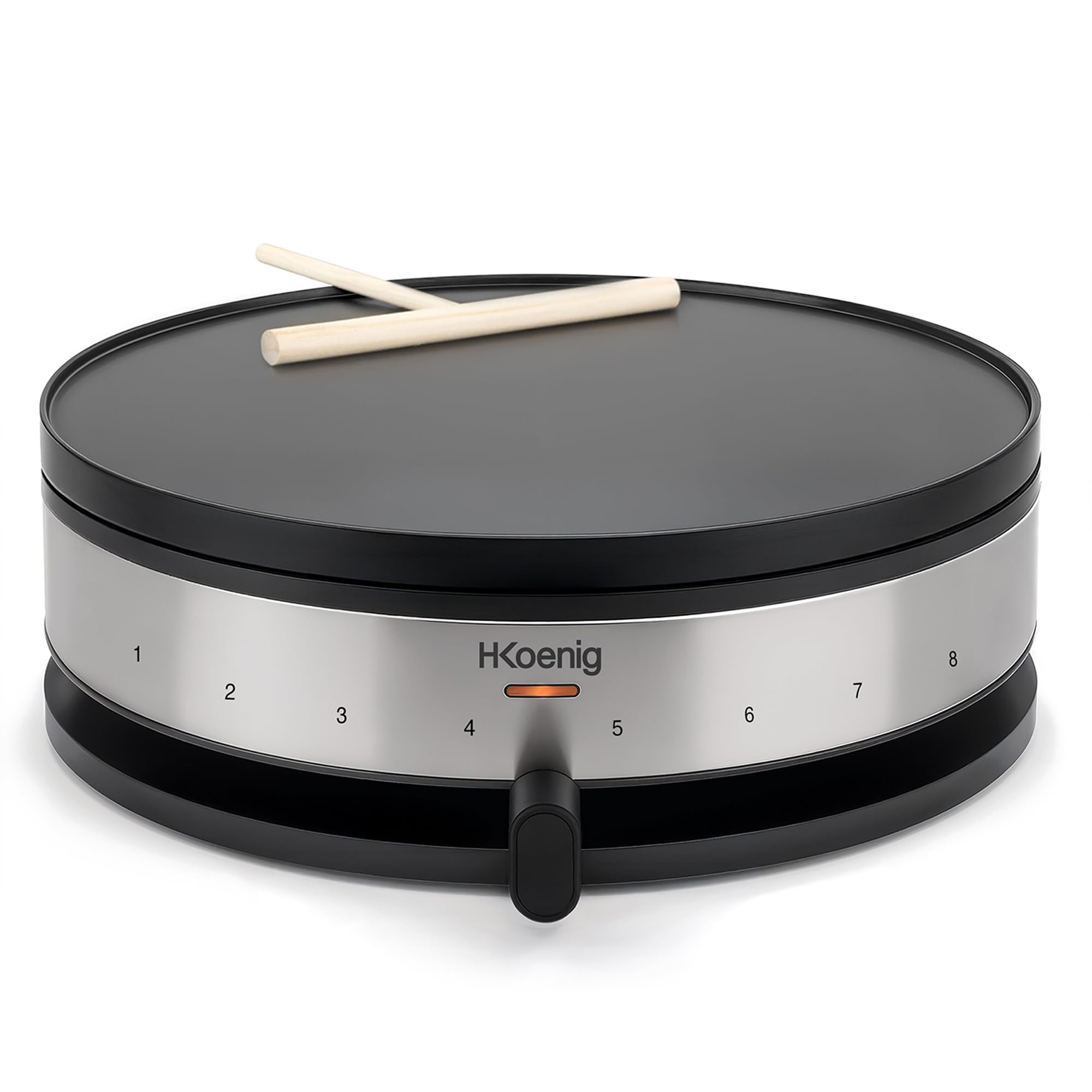 H.Koenig Crepiera Elettrica KREP29, Acciaio Inox, Crepes Maker, Crepes Party, Feste, Piastra Di Cottura Antiaderente 33 Cm, Posizionabile Sul Tavolo, Termostato Regolabile, Spatola Inclusa-image