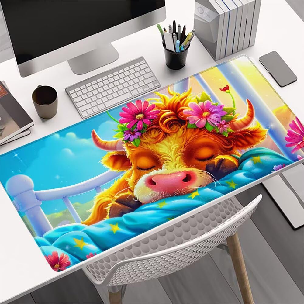 Alfombrilla Ratón, Alfombrilla Gaming Buey XXL 1200x600x3mm, Extendida Base de Antideslizante Caucho Mouse Pad Flor, Protector Escritorio con Bordes Cosidos, Mejora la precisión y la Velocidad T-9