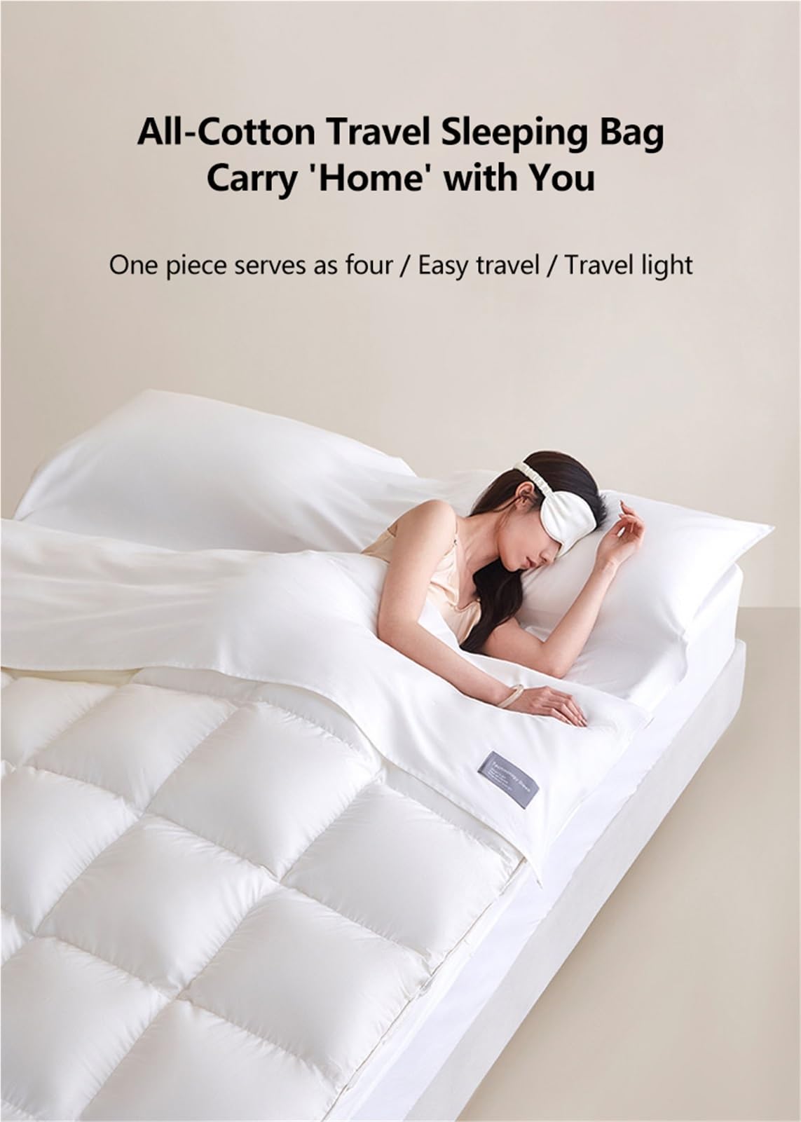 Sacco a Pelo in Cotone Lenzuolo da Viaggio 2 in 1 for Adulti Sacco a Pelo Estivo Portatile Ultraleggero for Zaino in Spalla Hotel Ostelli Viaggi d'Affari Campeggio(White,190x210cm-74x82)