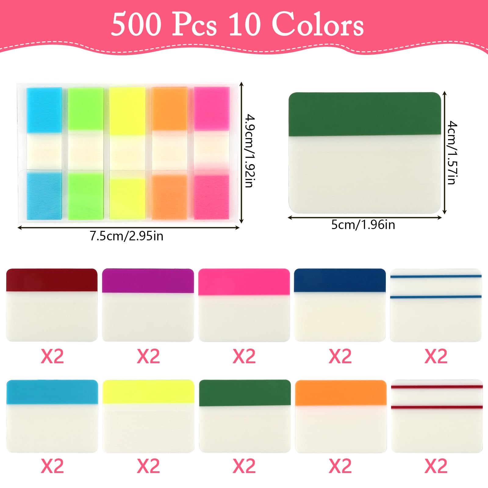 500 Pcs Sticky Tabs Page Markers, Colored Index Tabs, Annotation Tabs, Writable Transparent Sticky Notes for Books Documents - Image 2
