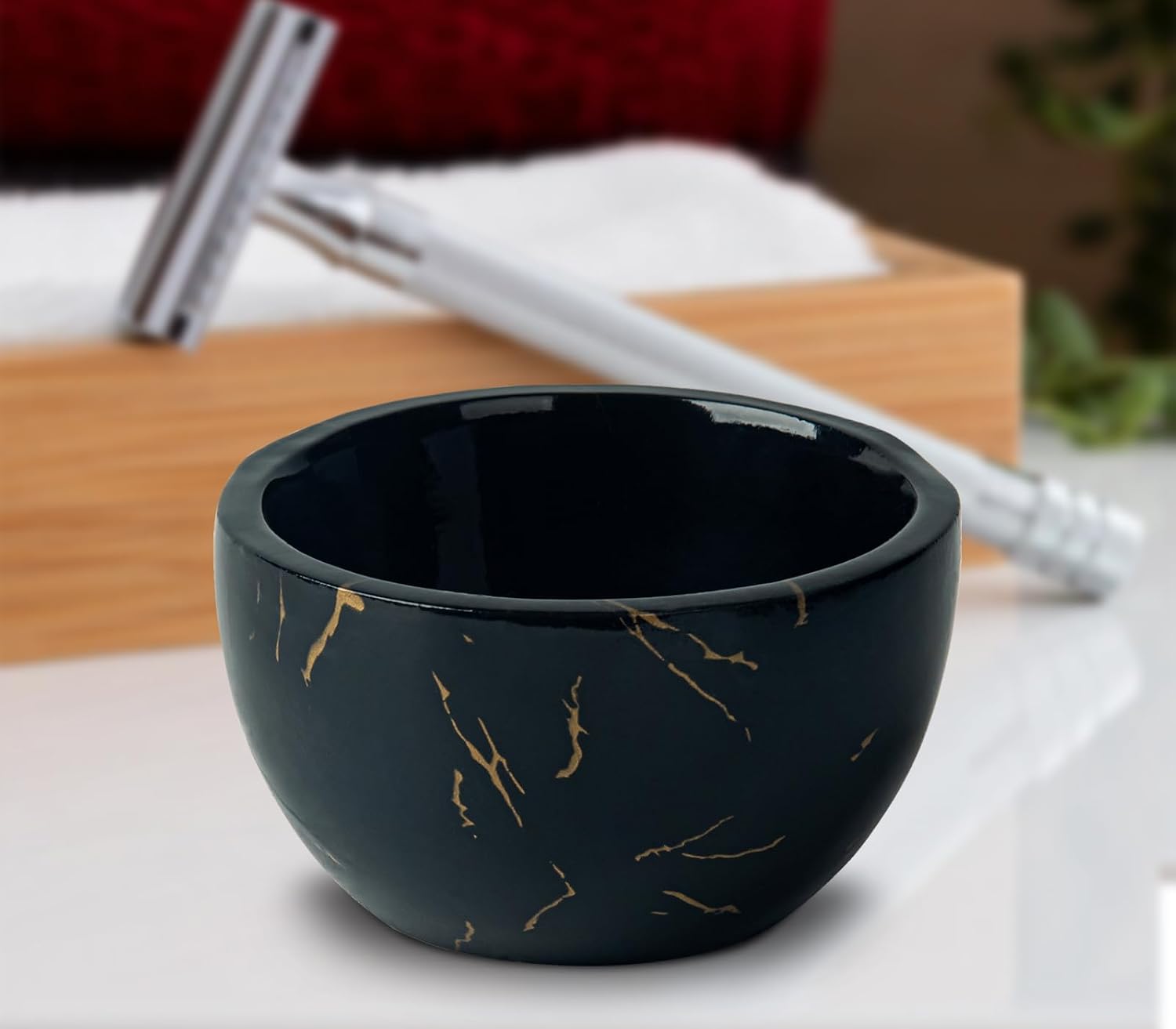 dgudgu Marbled Shaving Mug - Black Resin Shave Cream & Soap Bowl - Cup