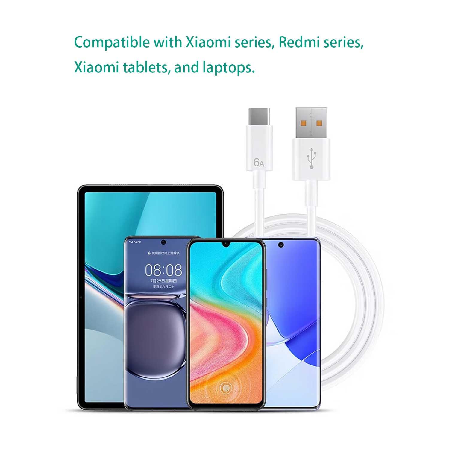 2-Pak 120 W Turbo Kabel Compatible with Xiaomi Redmi Note 14 13 12 11 8 9 Pro 11S 10S 11T; Xiaomi 14 13 10T 11T Pro 12T 11 12 Lite, POCO X6/X5/C65/X4/F3/M5 Mi Pad 5