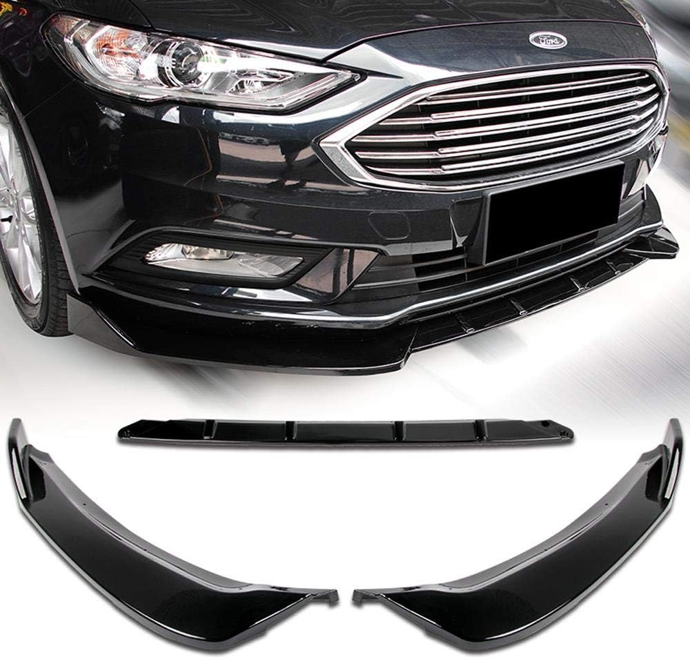 PU/696/PBK Painted Black Front Bumper Body Kit Lip 3PCS Compaitble with 2017-2018 Fusion/Mondeo