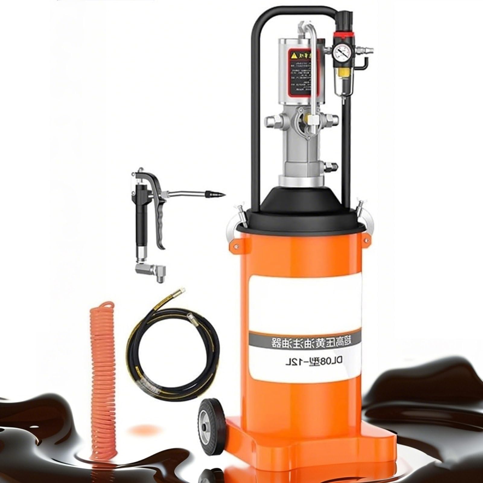 Pompa Per Grassaggio Pneumatica 12L Con Ruote - Kit Pompa Idraulica Alta Pressione 30-40Mpa Con Tubo 6M, 0.85L/Min Per Officina & Industria