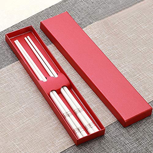 Coffret Cadeau de 2 Paires de Baguettes en Porcelaine réutilisables, Baguettes l antidérapantes, Baguettes Chinoises en Porcelaine Tendre, Baguettes japonaises à Sushi en céramique Blanche 4
