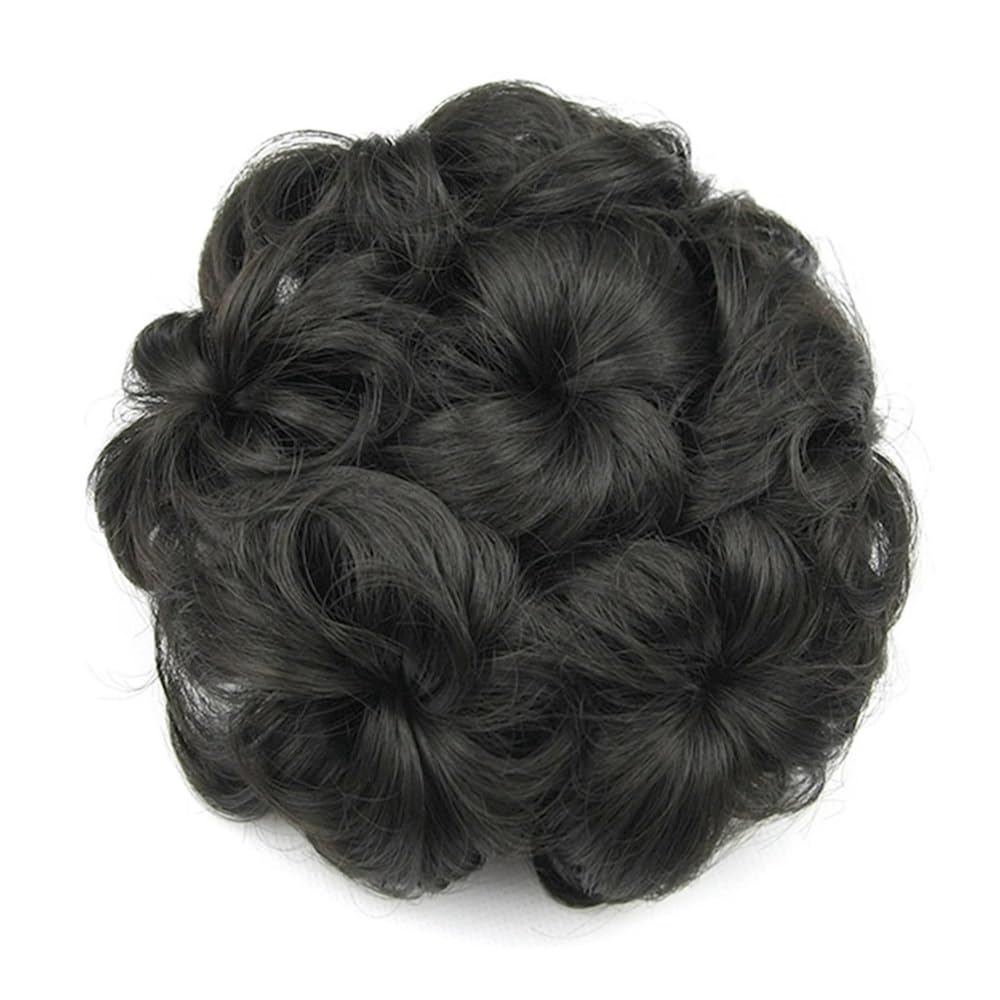 QRSTUVXZY Synthetic Hair Scrunchies Curly Chignon Rubber Band Bun Donut Roller Hairpieces for Women(Natural Black)