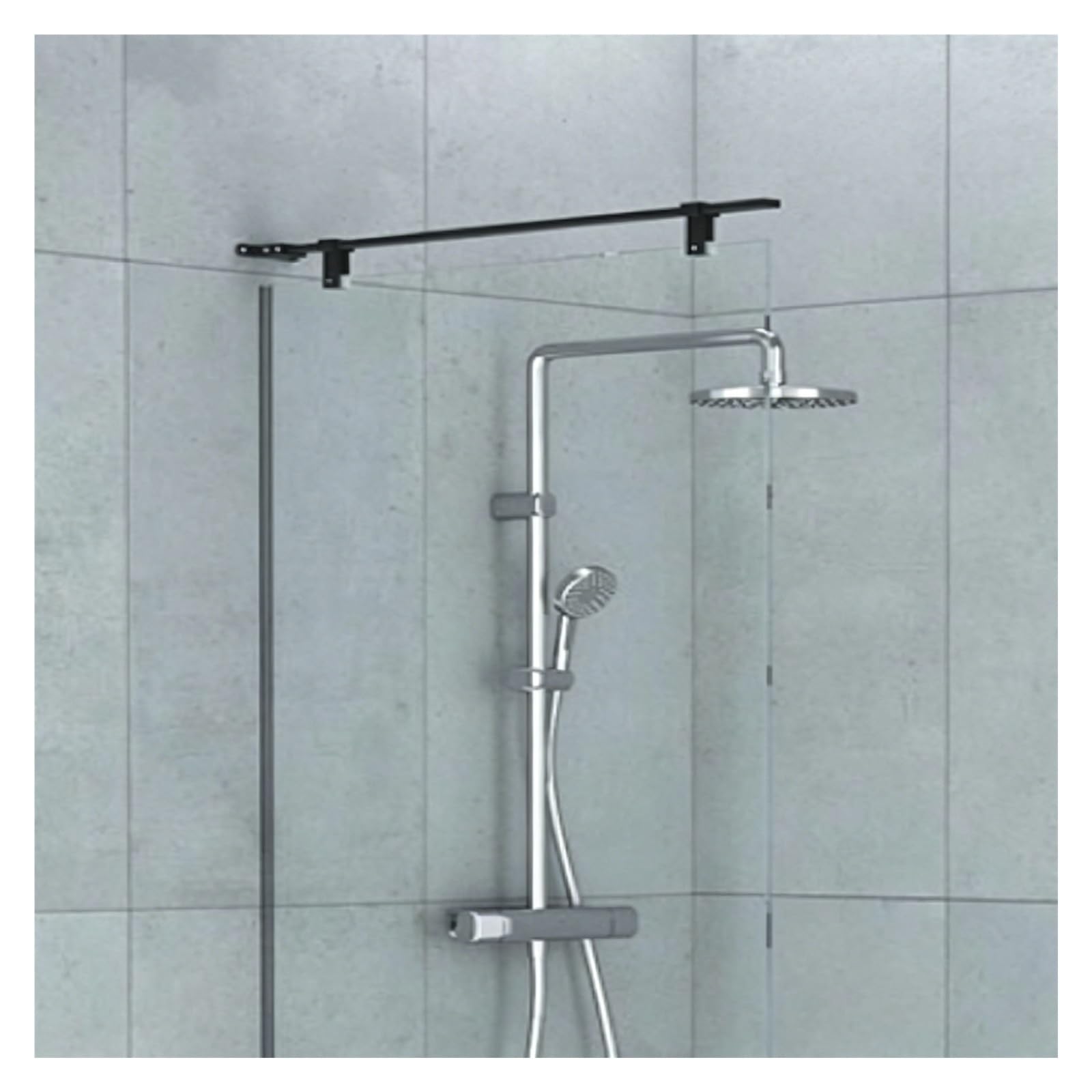 CHZDPP Frameless Glass Partition Stabilizer Support Bar, Glass Door Support Rod for 8-12 mm Thick Panel, Fixed Shower Stabilizer Bar with Install Kits(Black,23.6in/60cm)