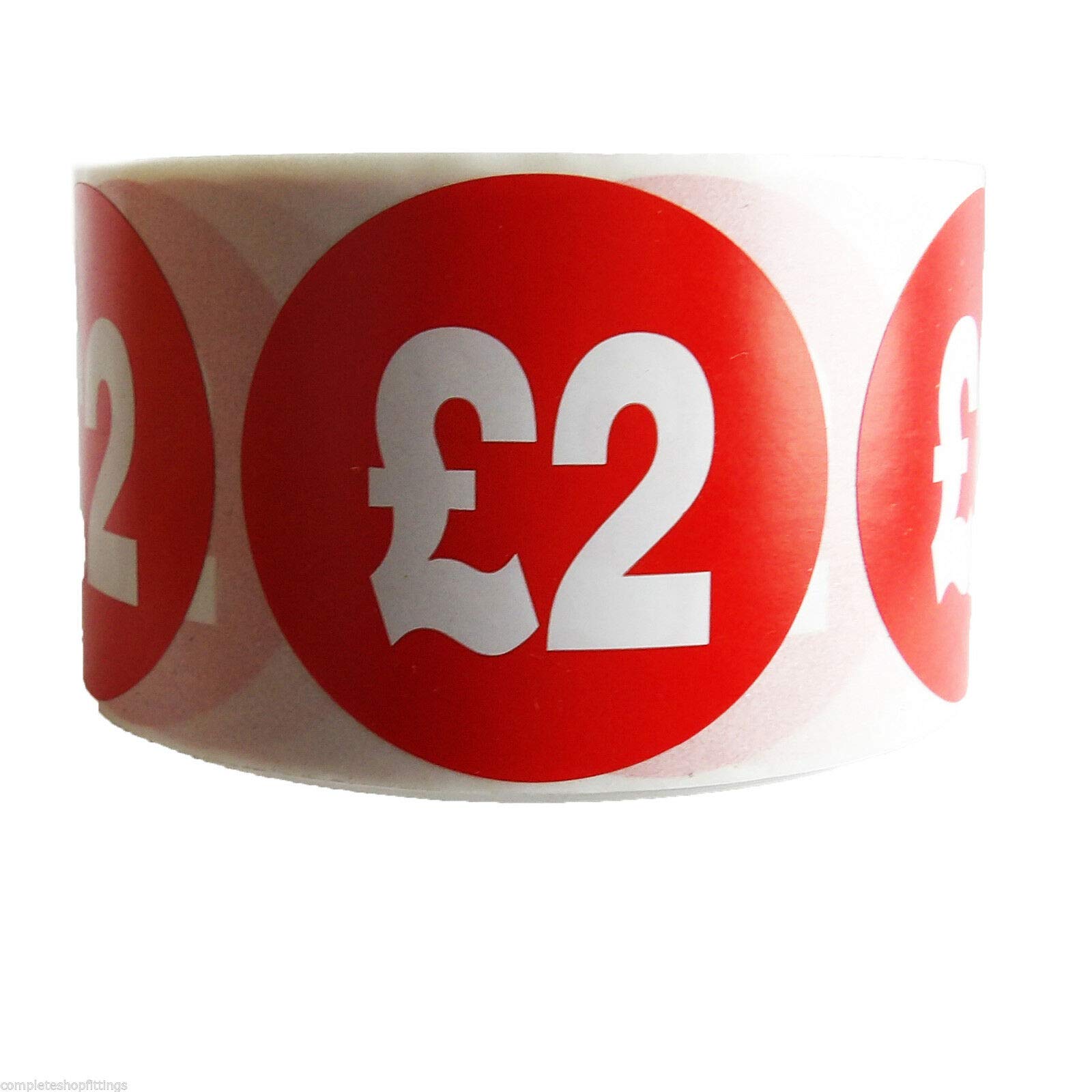 500x £2 RED Sign SELF Adhesive Stickers Sticky Labels Swing Labels for Retail Price Display (1 ROLL X 500 Sticker