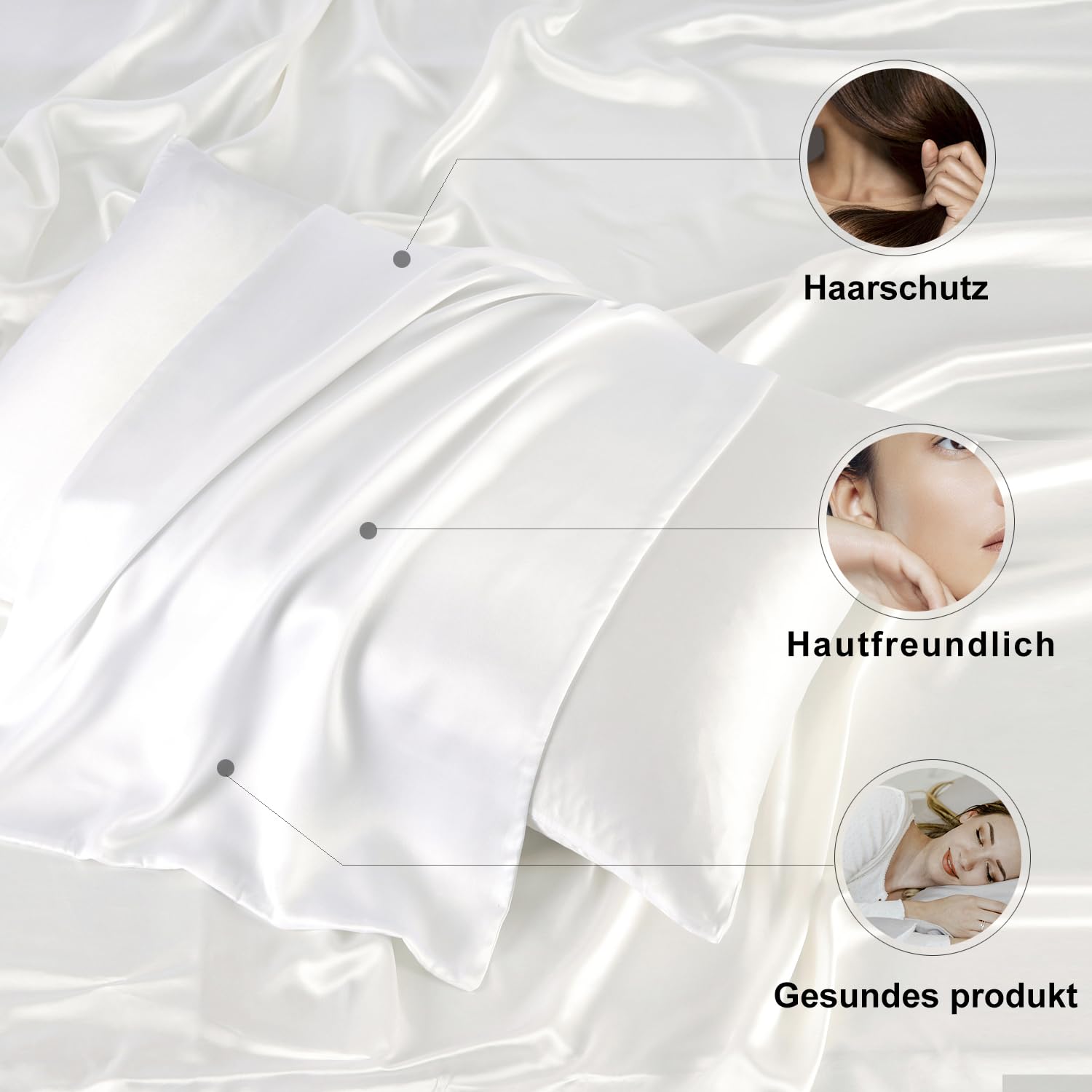 ZIMASILK - Federa per cuscino, 100% seta, delicata sui capelli e sulla pelle, double-face, 19 momme, in pura seta di gelso, con cerniera, 1 pezzo (50 x 70 cm, bianco)