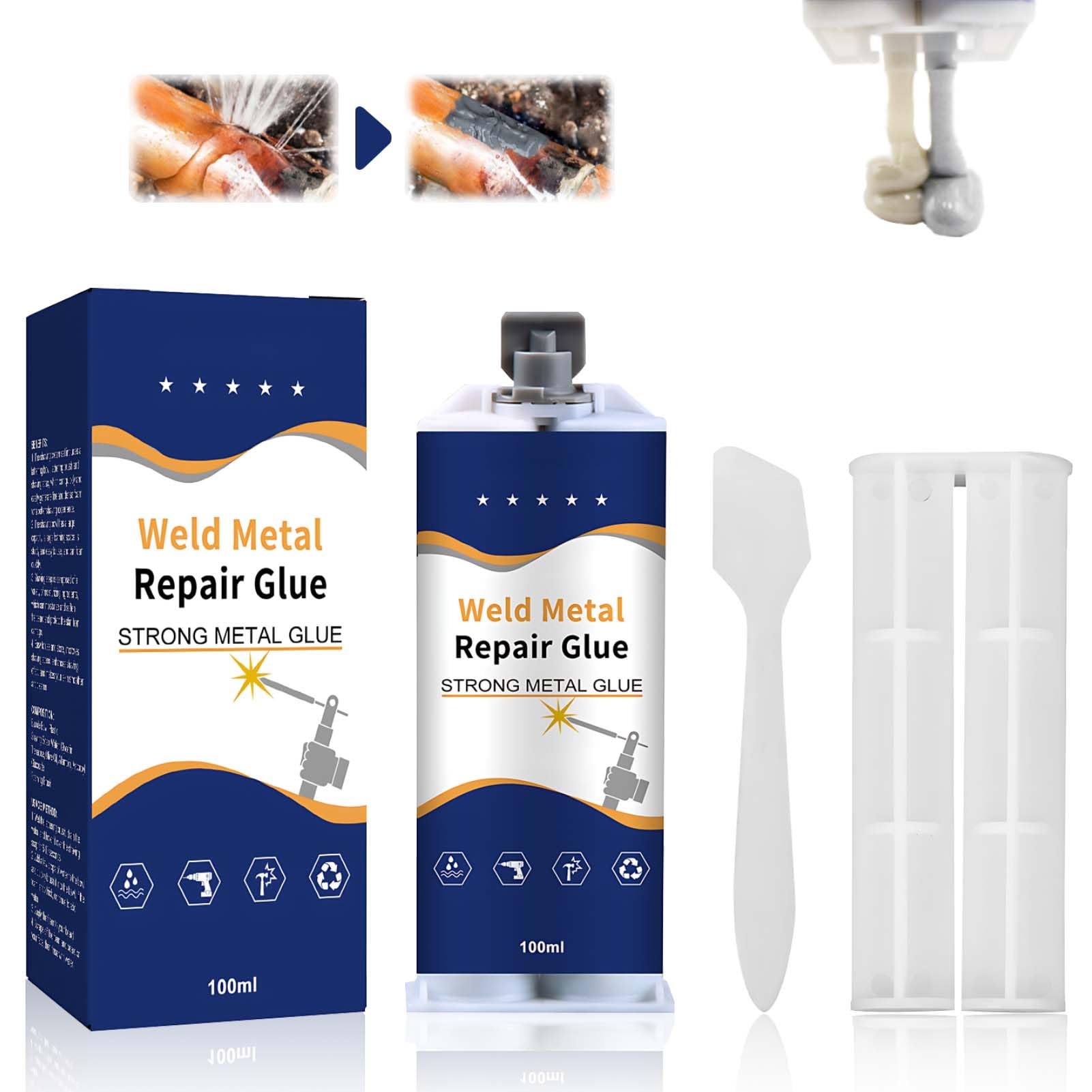 Ganbaro Metal Repair Paste, Magic Metal Glue Paste, 100ml Liquid Metal AB, Metal Glue High Strength Bonds Metal To Metal, Industrial Heat-Resistant Rapid Cure