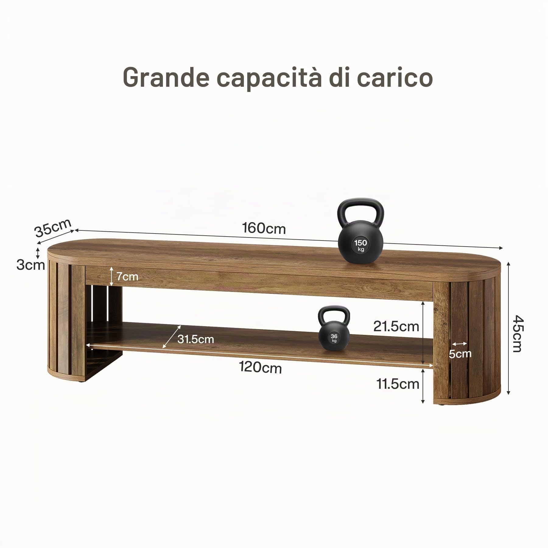 Tribesigns Panca da Ingresso 160cm in Legno Rustico, Scarpiera a 2 Livelli con Seduta, Panchina Moderna per Fondo Letto, Corridoio e Sala da Pranzo, Mobile Salvaspazio Robusto, Marrone
