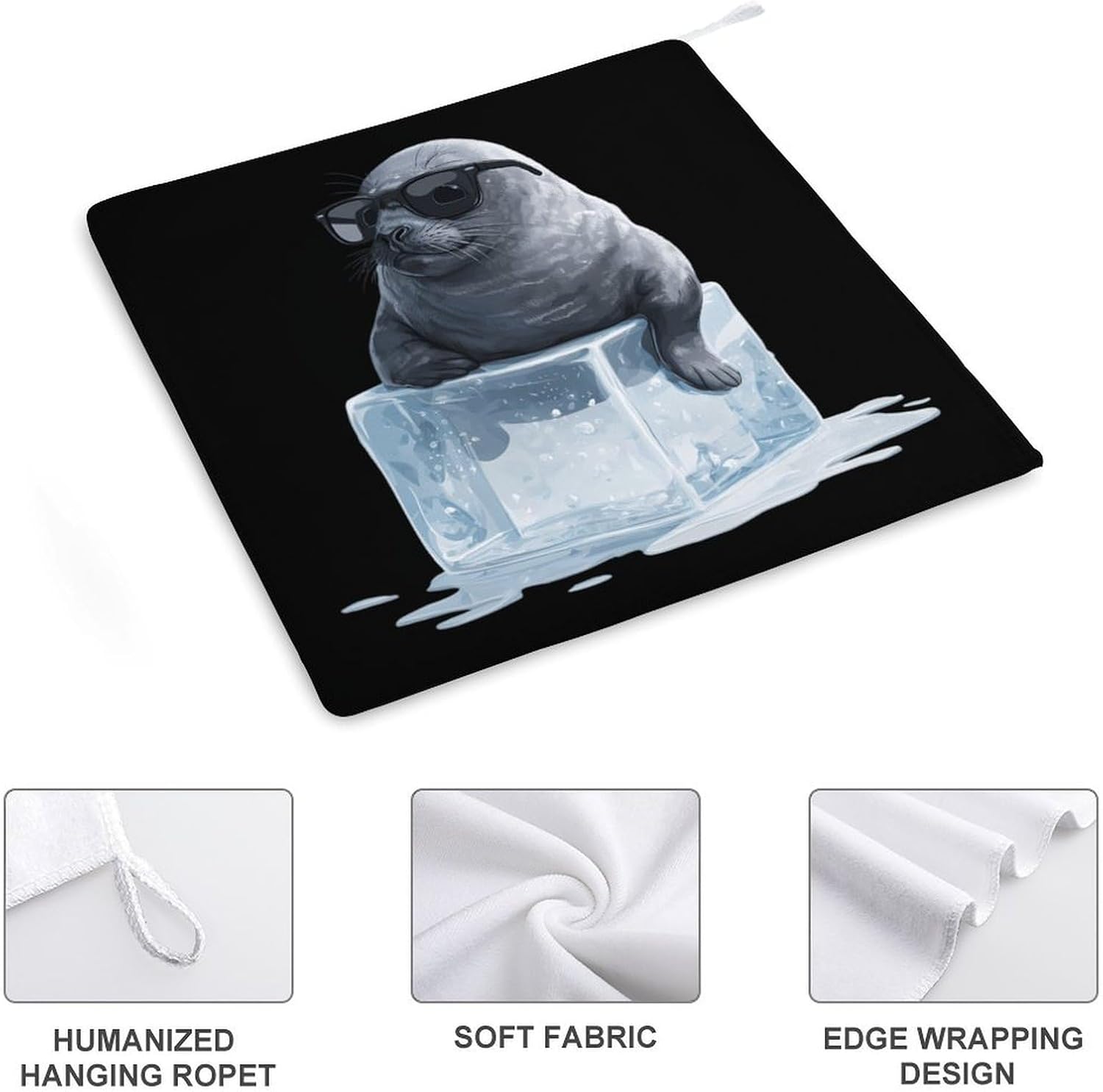 Funny Seal Print Microfiber Hand Towels for Bathroom Soft Absorbent Bath Kitchen Towel with Hanging Loop 4PCS