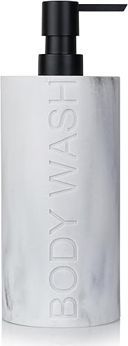 Miniatura 17 de Dispensador de Bomba Recargable con Botella Grabada de Champú de Resina de Piedra Arenisca Gris Neutro, Construcción de Resina Duradera e Resina de