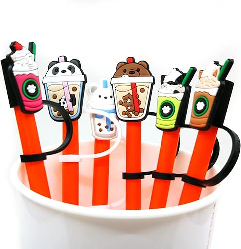 Miniatura 4 de 6 fundas de silicona para popotes, reutilizables a prueba de salpicaduras, tapones con patrón de dibujos animados, accesorios para popote de 0.315 a