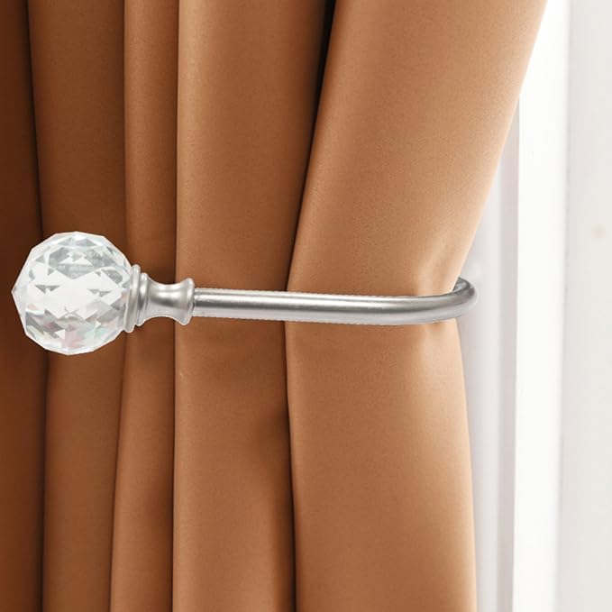 PHOEWON Curtain Holdbacks Acrylic Crystal Ball Curtain Tie Backs U Shaped Metal Curtain