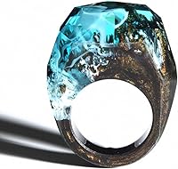 Giwotu Handmade Wooden Resin Ring - Soul of the Forest Epoxy Jewelry with Magical Tiny Landscapes, Size 8.5