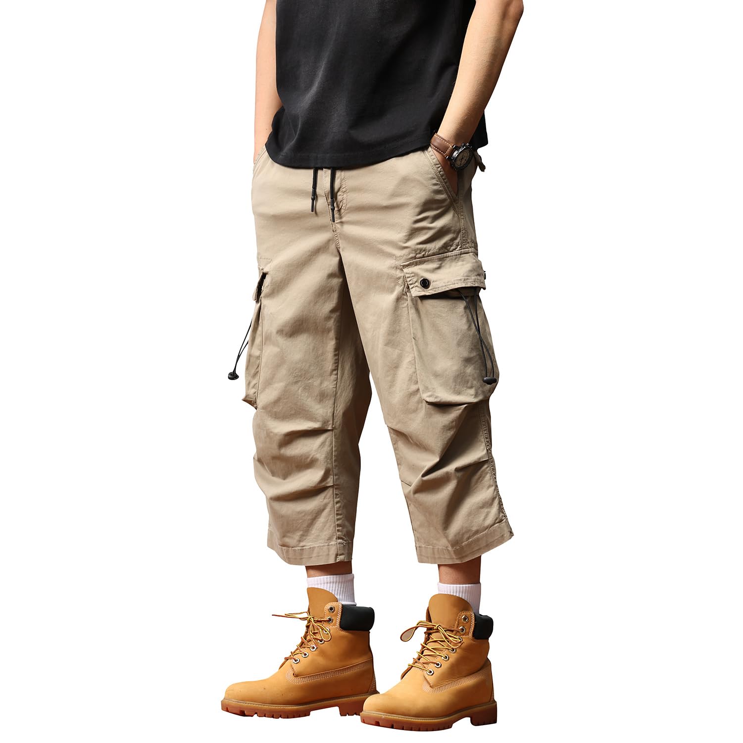 Amazon | 7分 カーゴパンツ 8分 綿 クロップド パンツ 7部丈