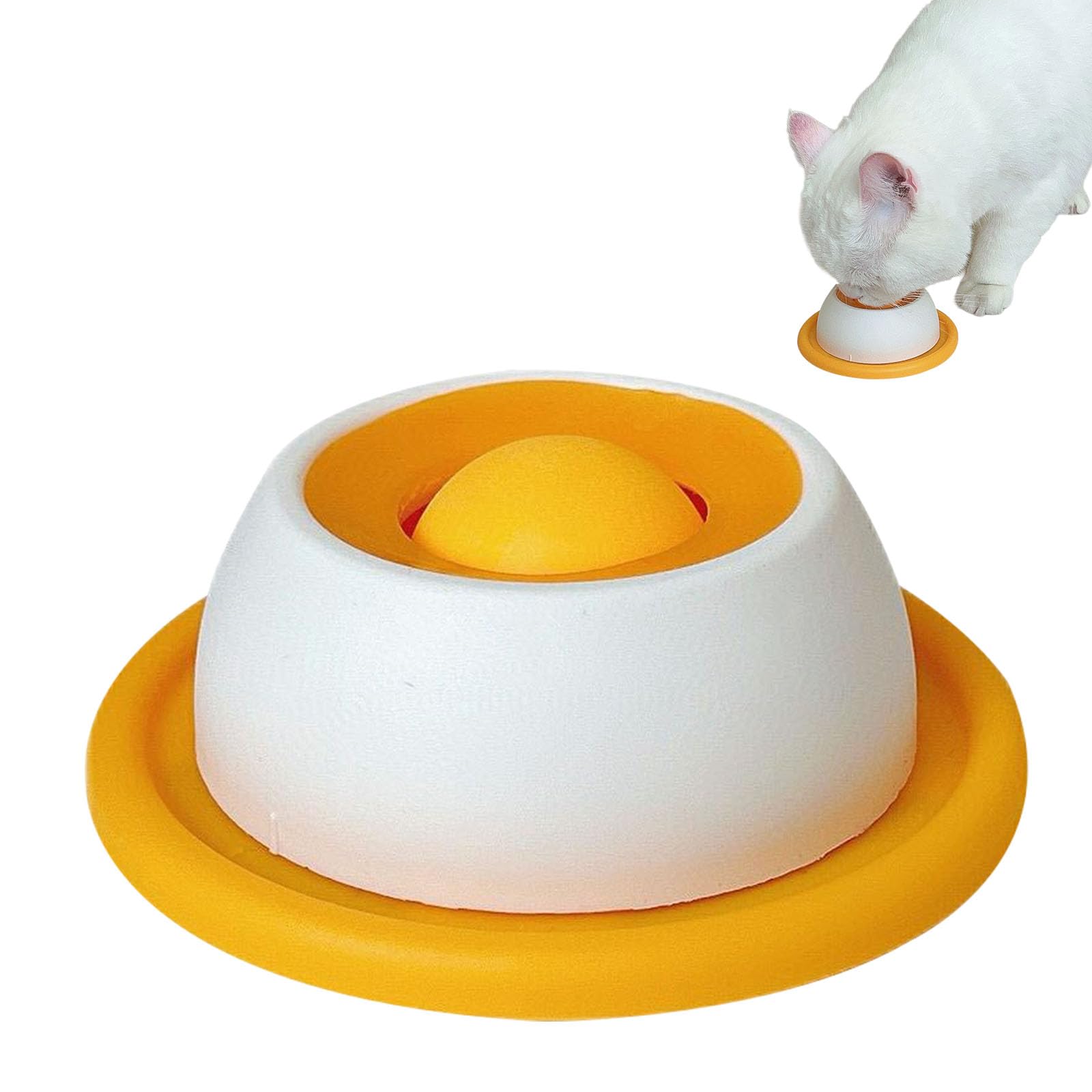 Dog Lick Toy with Rotating Ball, Non-Slip Mat, Interactive Feeding Toy for Slow Eating, Lick Bowl for Dogs and Cats (12 x 12 x 4.2 cm) (Yellow)