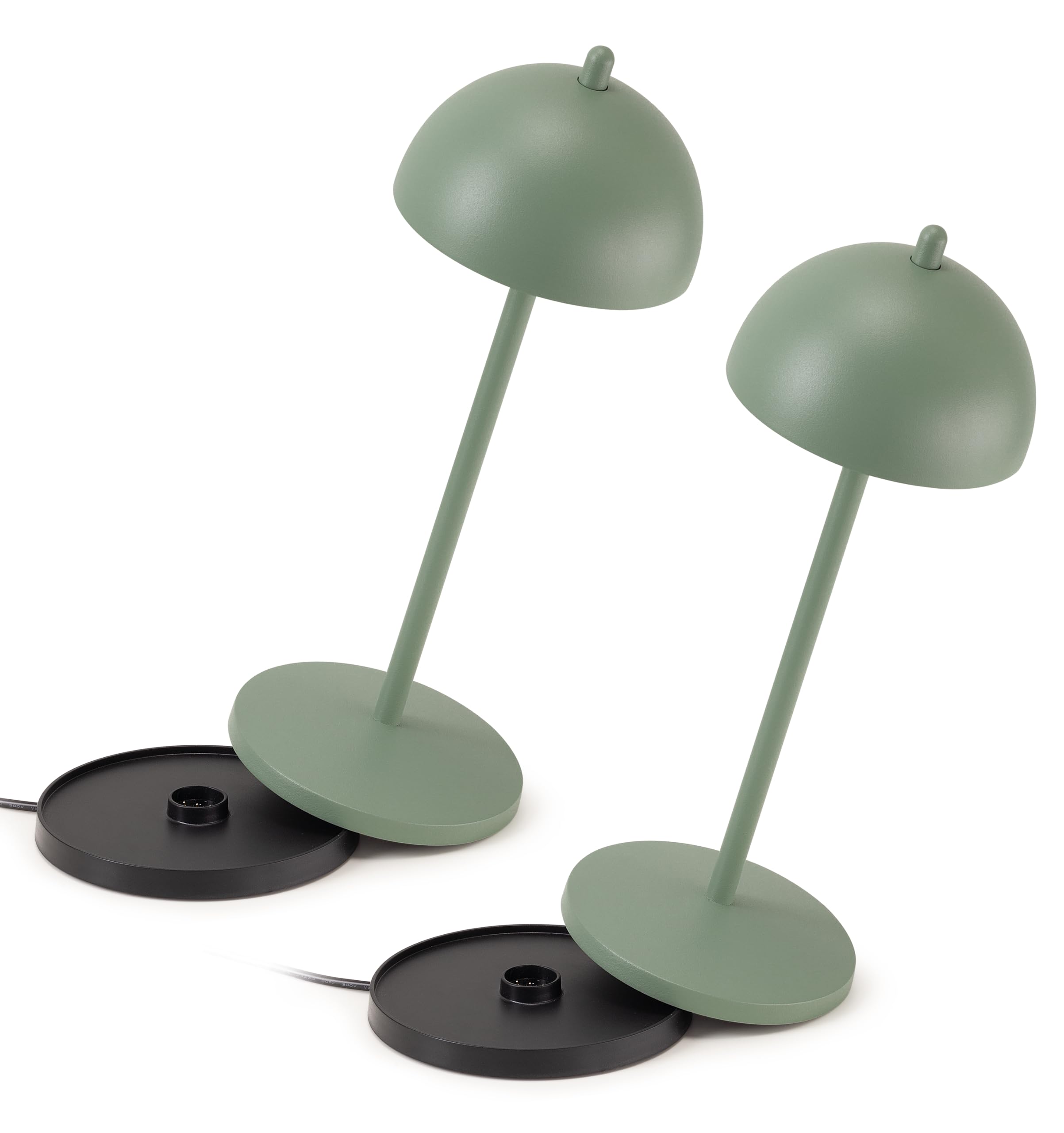 LA VILLE LUMIÈRE LVL Set of 2 EvaG Wireless Table Lamps - LED Touch Dimmable Lamp for Indoor/Outdoor Use IP65 - Light Temperature from 2200 to 3000 K, Long Service Life, Aluminium, Sage