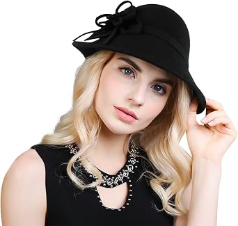 Bellady Womens Elegant Flower Wool Cloche Bucket Bowler Hat