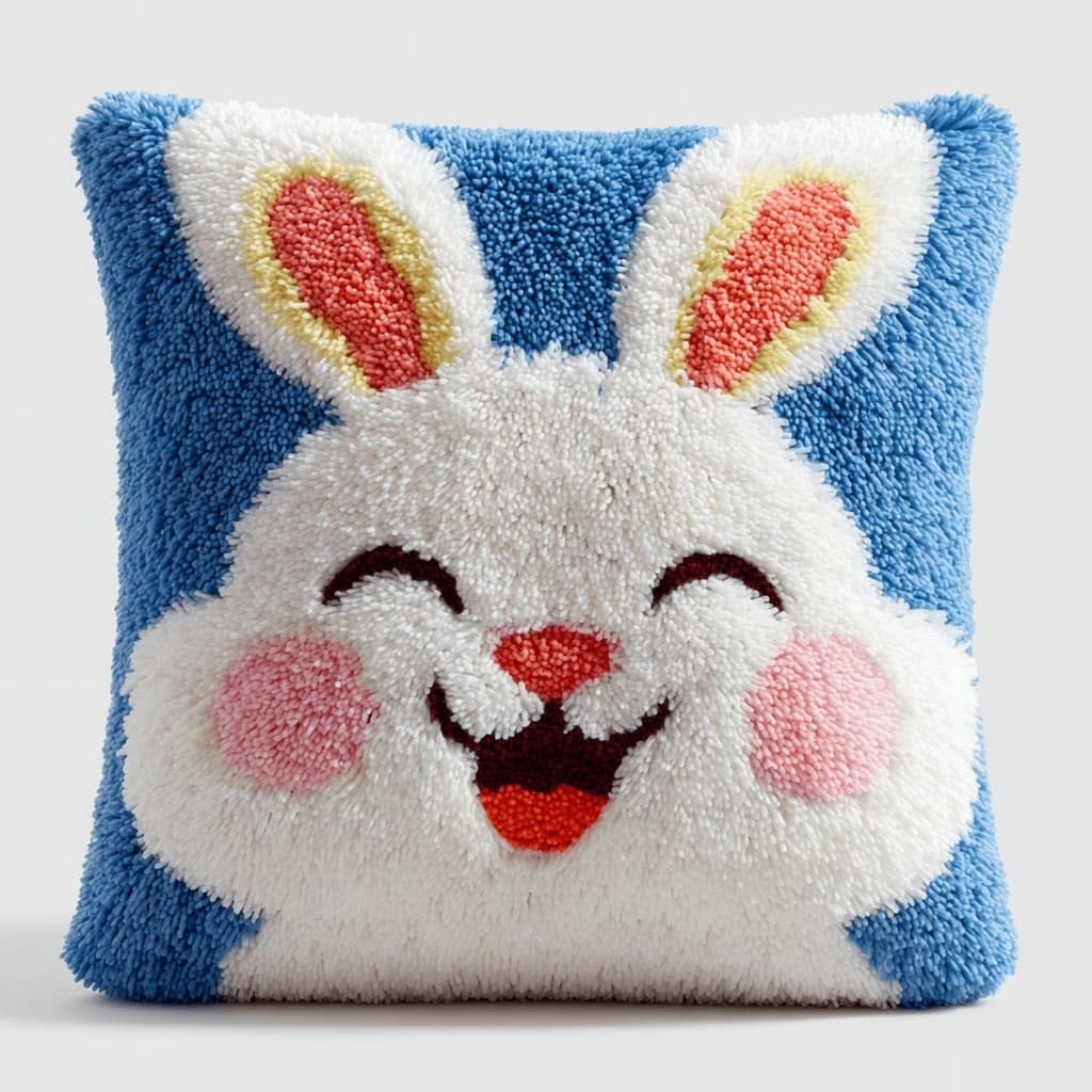 AxiangziK Latch Hook Pillow Kit for Adults,Rabbit 17X17In Latch Hook Kit for Pillow Cover with Instruction for Beginner Cross Stitch Sofa Cushion Cover with Crochet Yarn for Beginners and Home Decor