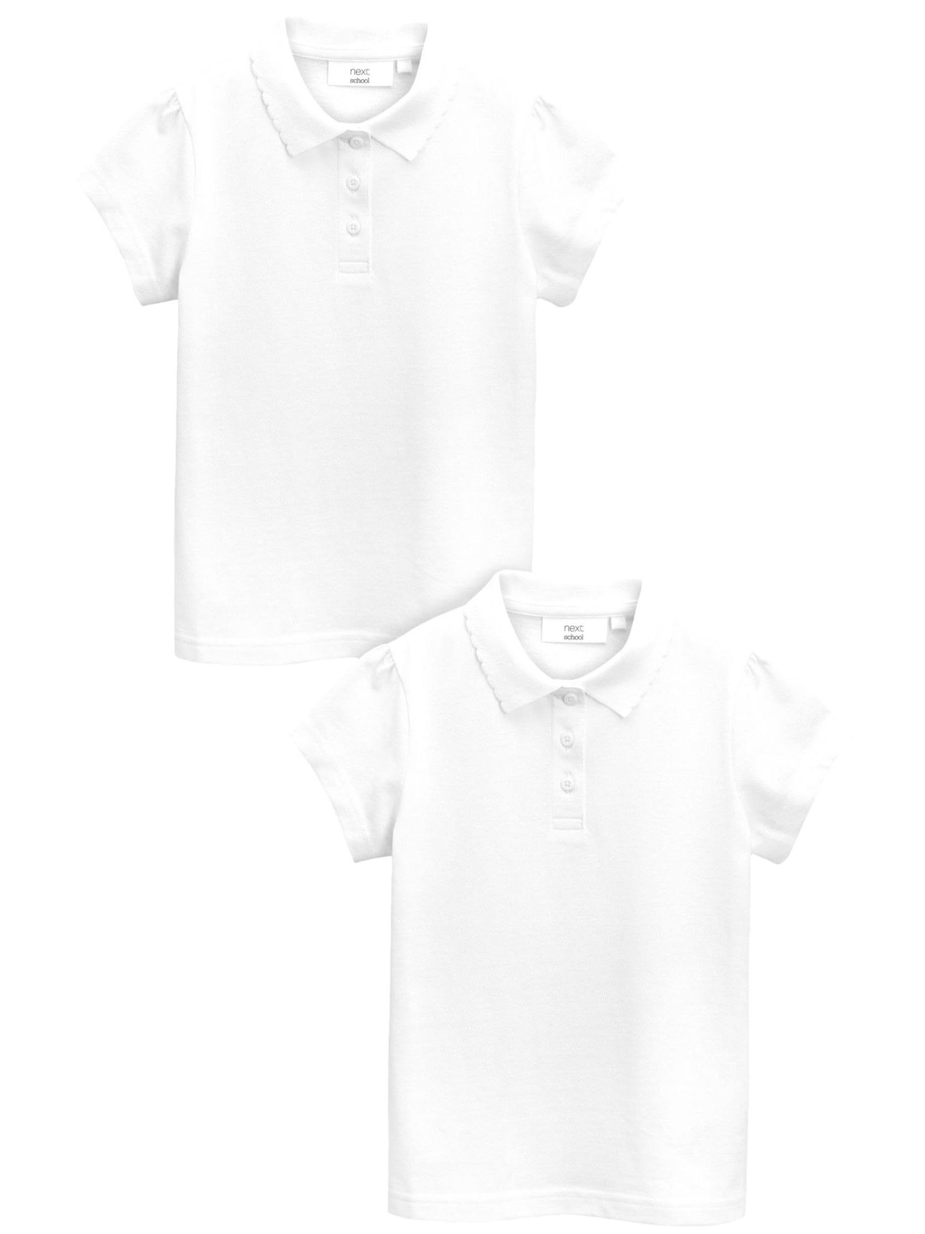NEXT Niñas Pack de 2 Polos de Manga Corta de Corte estándar 100% algodón Blanco 6 Años