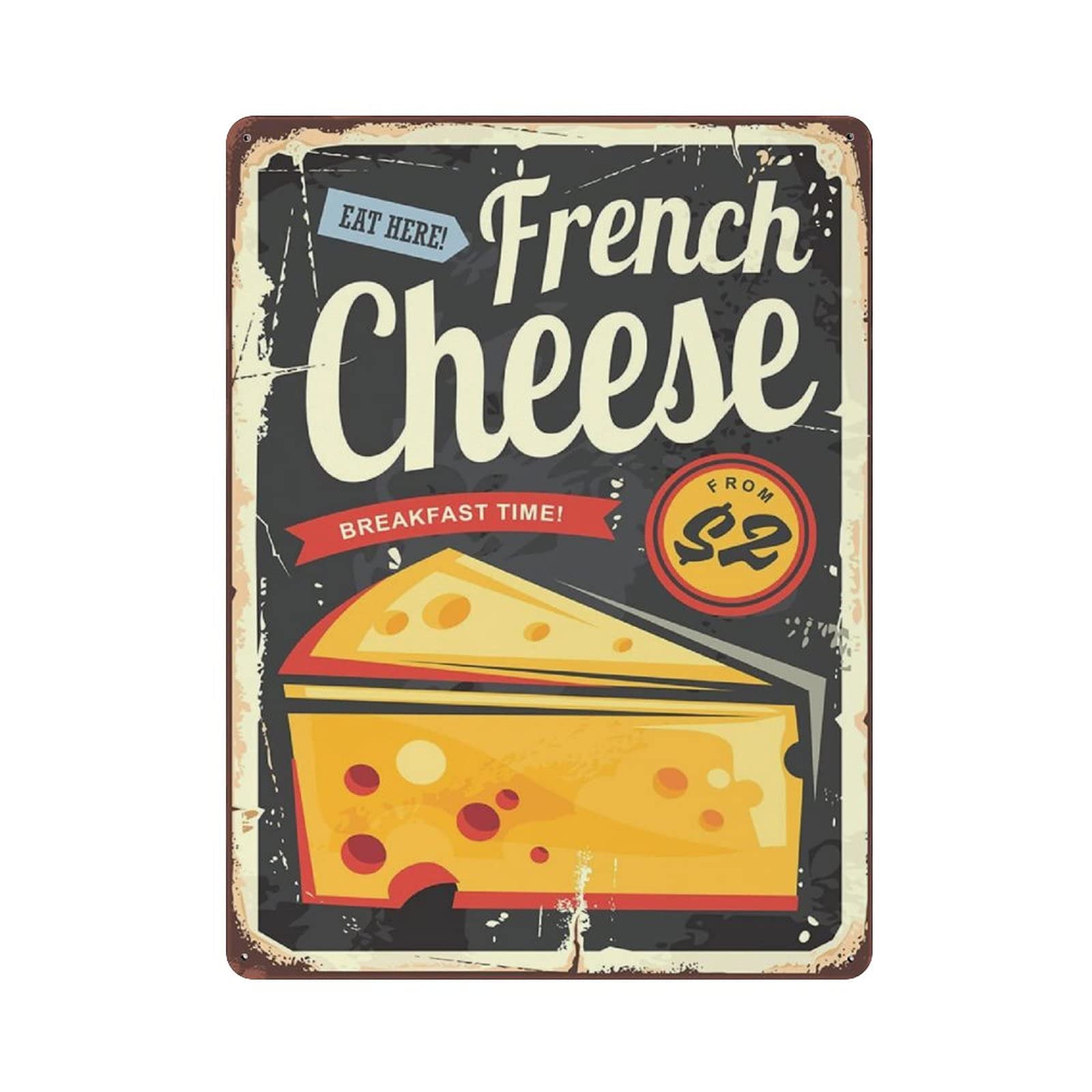 rayprint French Cheese Tin Sign Metal Plaque Art Hanging Iron Painting Retro Home Kitchen Garden Garage Wall Decor 16"x12"