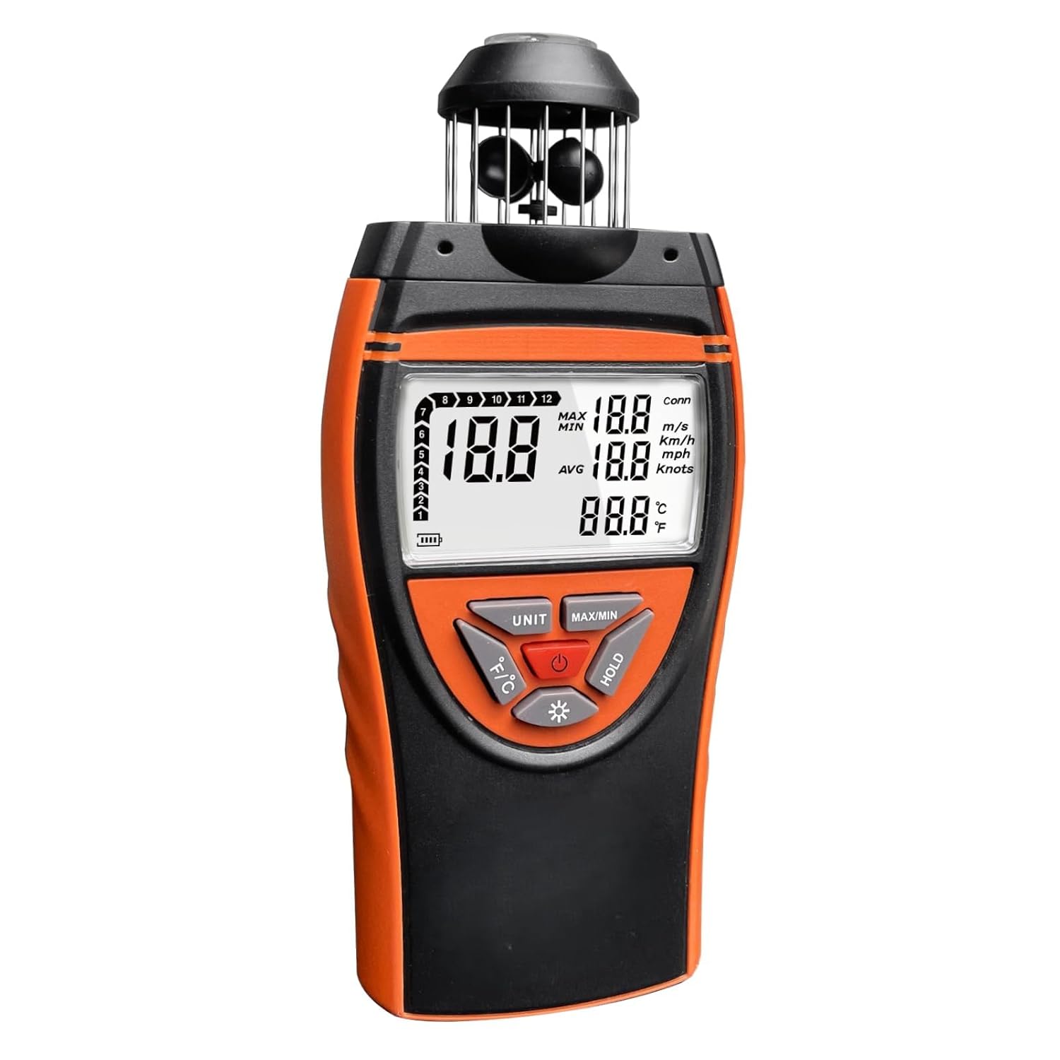 Handheld Wind Cup Anemometer, Digital Wind Speed Meter & HVAC Air Flow Meter with Compass and Temperature Display, Max Min Avg Wind Gauge for Hunting, Hiking, Shooting, Drone Flying