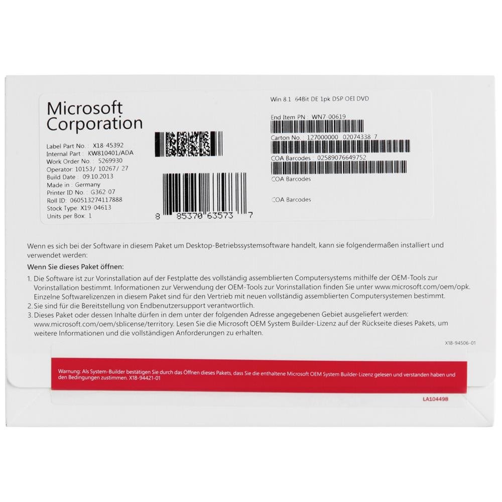 Windows 8.1 OEM 64 Bit Vollversion [import allemand]